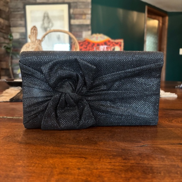 Handbags - 90s Elegant Black Bow Clutch Evening Bag